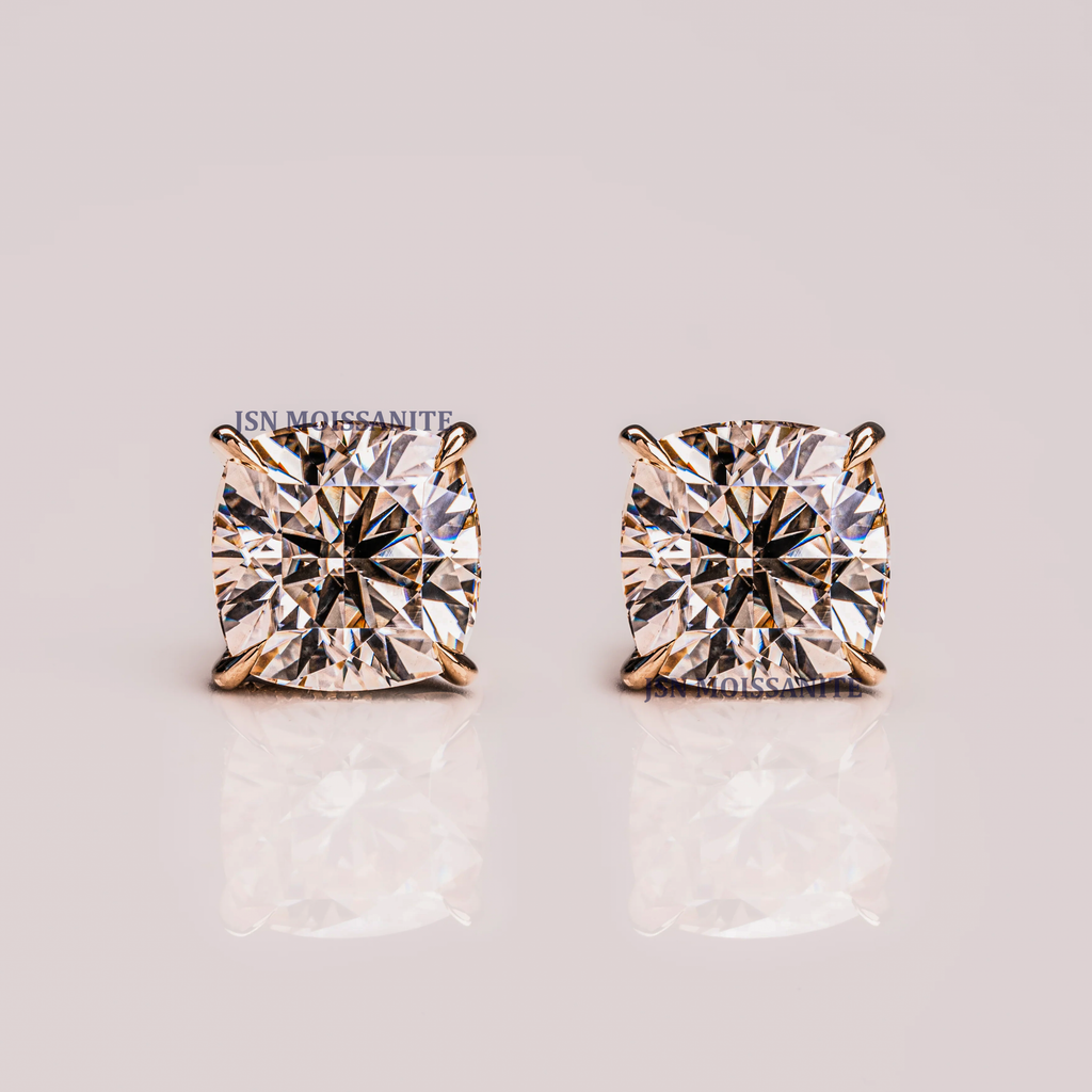 2 CT Each Cushion Cut Moissanite Four Prong Solitaire Stud Earrings