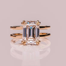 Emerald Cut Moissanite Engagement Ring Double Band