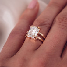 Emerald Cut Moissanite Engagement Ring Double Band