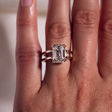 Emerald Cut Moissanite Engagement Ring Double Band