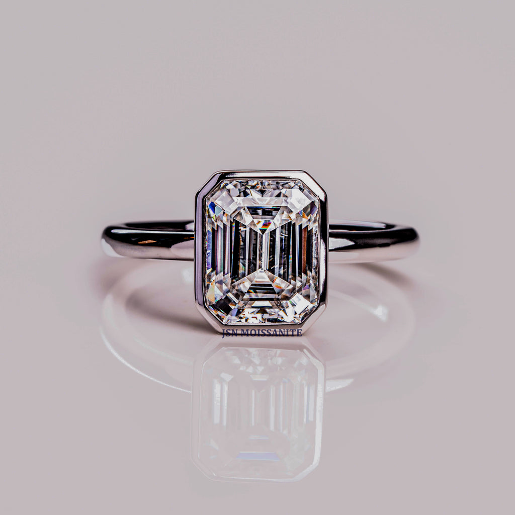 4 CT Emerald Cut Moissanite Bezel Setting Solitaire Engagement Ring