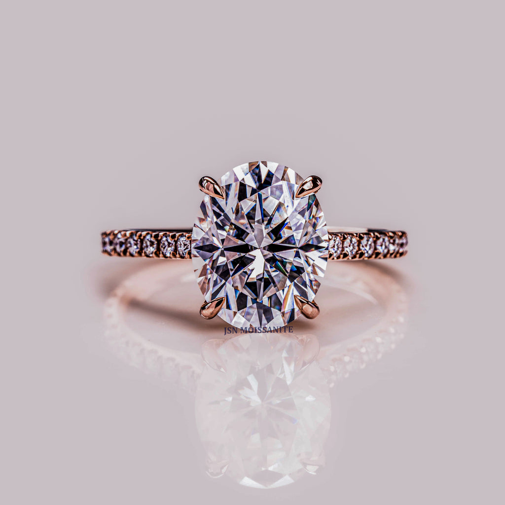 3.5 CT Oval Cut Moissanite Cathedral Solitaire Engagement Ring