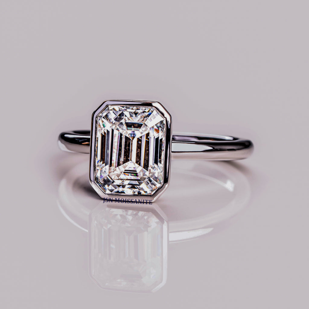 4 CT Emerald Cut Moissanite Bezel Setting Solitaire Engagement Ring