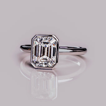 4 CT Emerald Cut Moissanite Bezel Setting Solitaire Engagement Ring