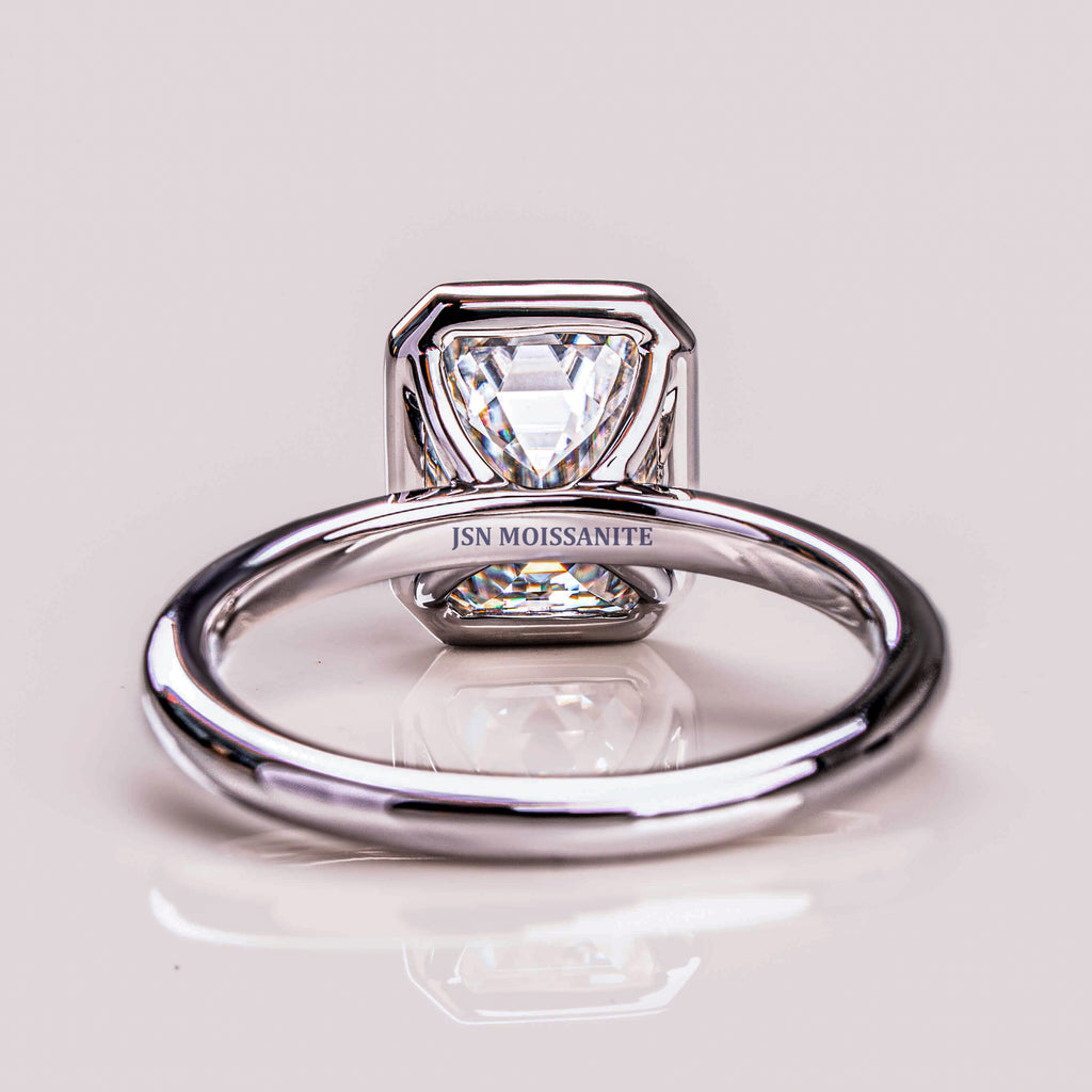 4 CT Emerald Cut Moissanite Bezel Setting Solitaire Engagement Ring