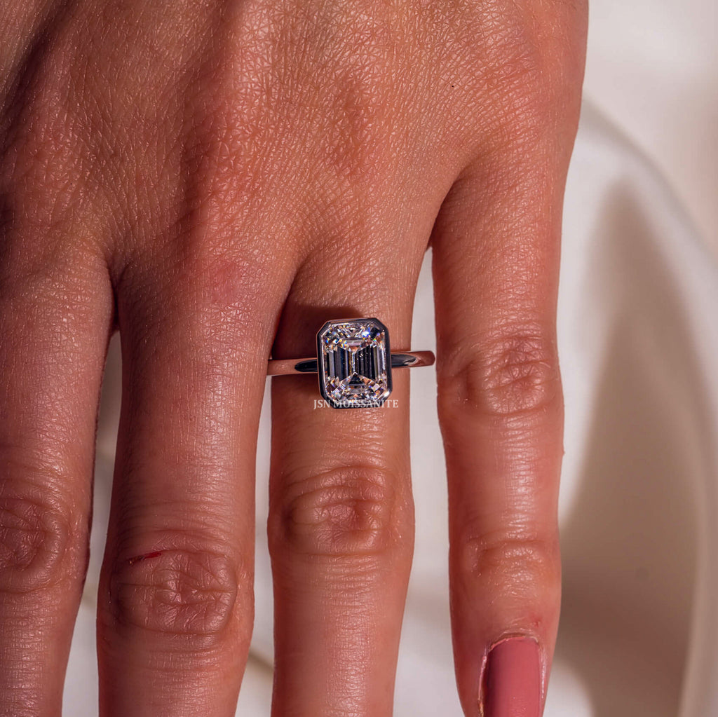 4 CT Emerald Cut Moissanite Bezel Setting Solitaire Engagement Ring