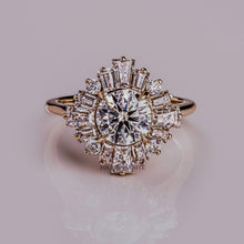 Round & Baguette Moissanite Cluster Halo Engagement Ring