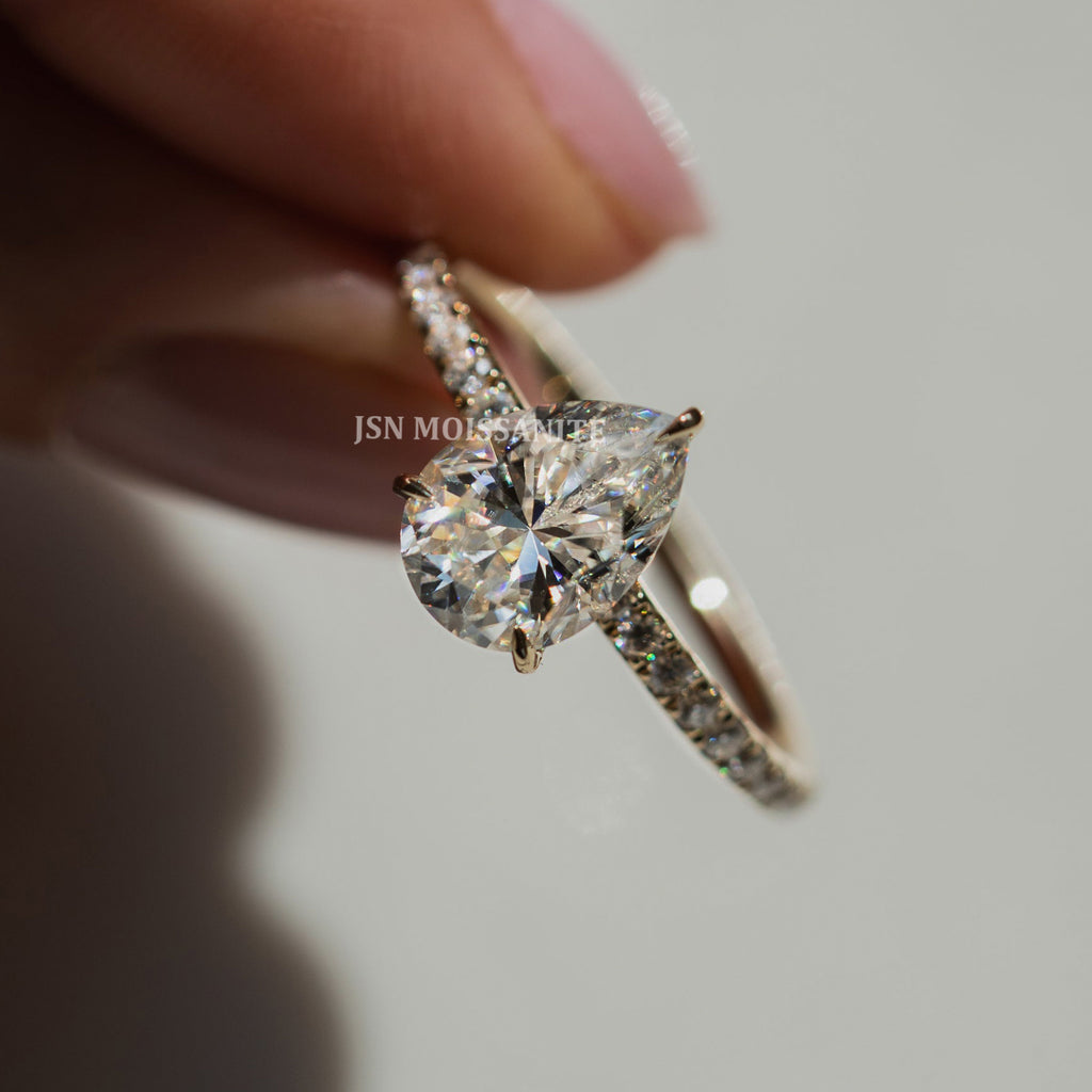 2 CT Pear Cut Moissanite Delicate Engagement Ring For Women