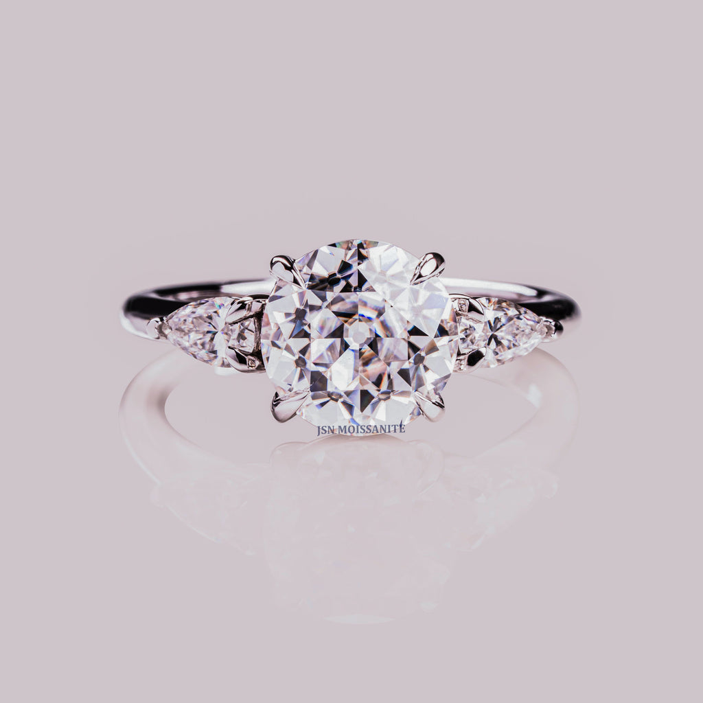 Round Cut Moissanite Three Stone Engagement Ring For Women