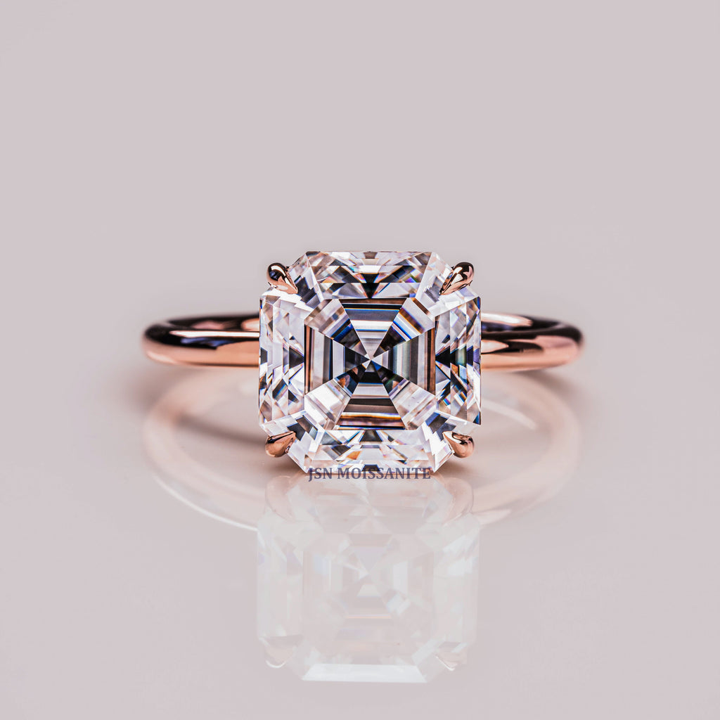 3 CT Asscher Cut Moissanite Diamond Solitaire Engagement Ring