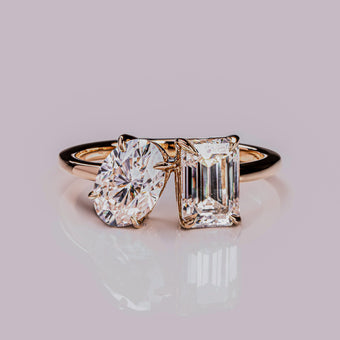 Oval & Emerald Cut Moissanite Diamond Engagement Ring