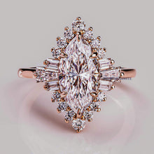 3 CT Marquise Cut Moissanite Cluster Setting Halo Engagement Ring