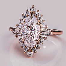 3 CT Marquise Cut Moissanite Cluster Setting Halo Engagement Ring