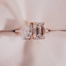 Pear & Emerald Cut Moissanite Two Diamond Engagement Ring For Her