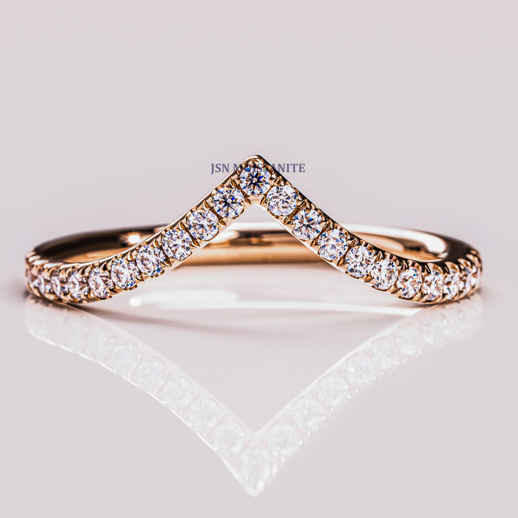 Dainty Moissanite Diamond V Shape Eternity Wedding Band