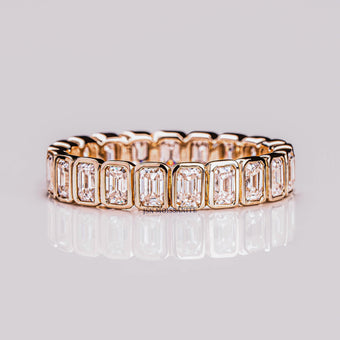 Emerald Cut Moissanite Diamond Bezel Setting Wedding Band