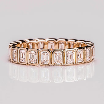 Emerald Cut Moissanite Diamond Bezel Setting Wedding Band