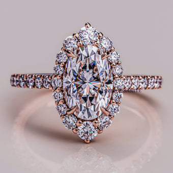 2.5 CT Long Oval Cut Moissanite Diamond Halo Engagement Ring