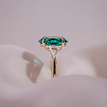 3 CT Green Oval Cut Moissanite Three Stone Engagement Ring