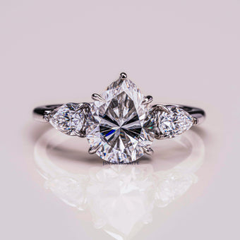 Three Stone Pear Cut Moissanite Diamond Engagement Ring