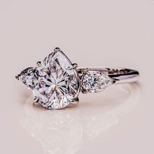 Three Stone Pear Cut Moissanite Diamond Engagement Ring