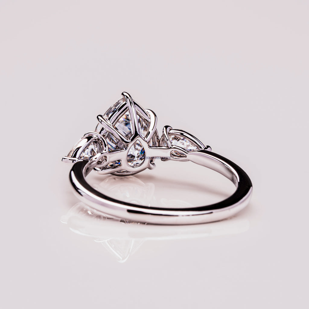 Three Stone Pear Cut Moissanite Diamond Engagement Ring