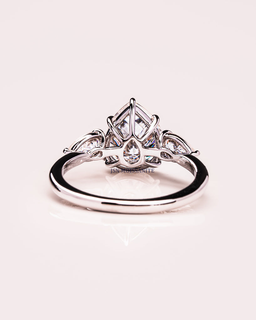 Three Stone Pear Cut Moissanite Diamond Engagement Ring