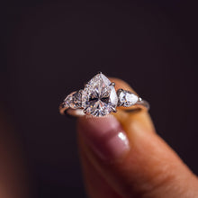 Three Stone Pear Cut Moissanite Diamond Engagement Ring