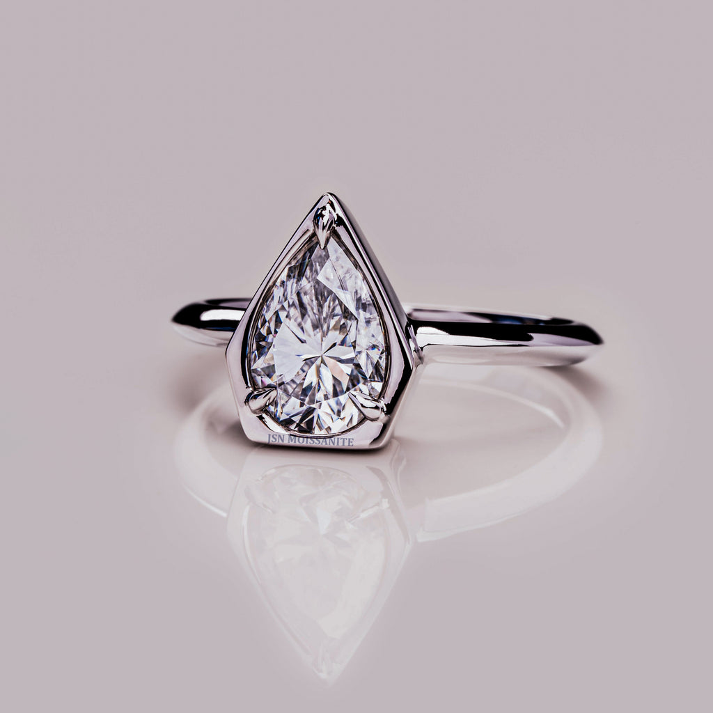 2 CT Pear Shape Moissanite Solitaire Ring White Color VVS Clarity