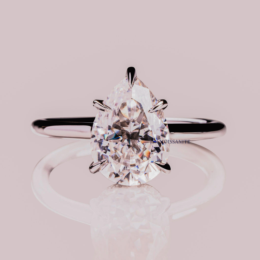 3 CT Pear Cut Moissanite Diamond Solitaire Engagement Ring