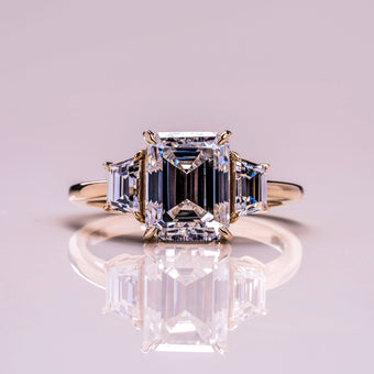 3 CT Emerald Cut Moissanite Three Stone Engagement Ring