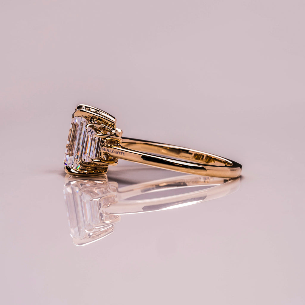 3 CT Emerald Cut Moissanite Three Stone Engagement Ring