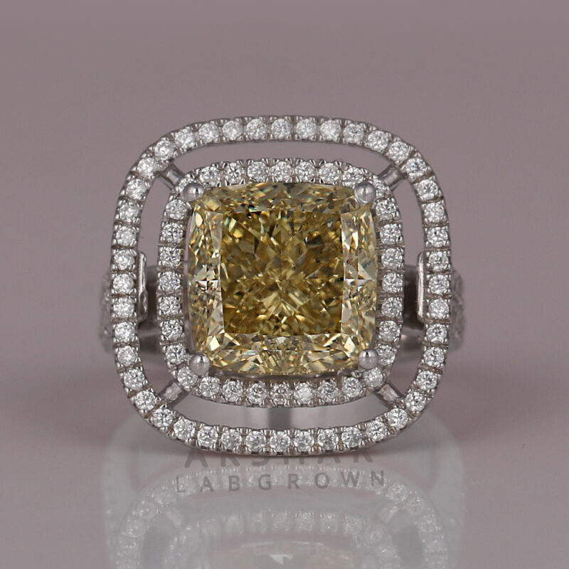 cushion cut yellow diamond ring