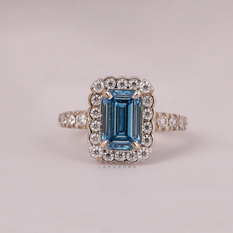 Emerald Blue Halo Wedding Ring